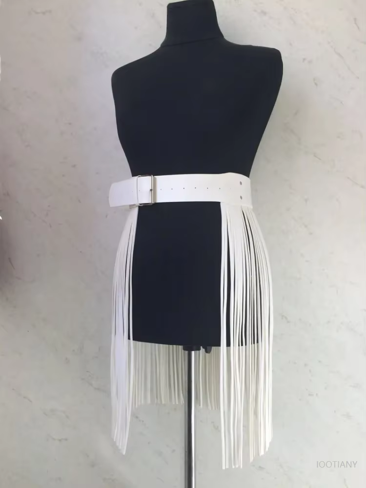 Ceinture à bretelles en cuir blanc sexy pour femme, jupe en cuir à franges, accessoires de costume s