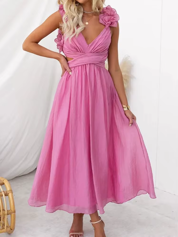 FibrLoungewear-Robe de soirée patchwork pour femme, robe maxi évidée à bandage solide, robe élégante