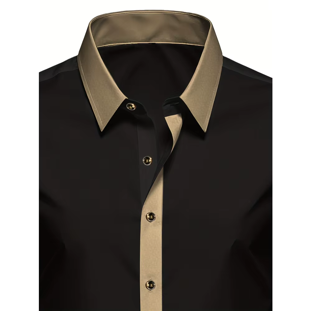 FGKKS hommes chemise noire flambant neuf haute rue Patchwork à manches longues intelligent décontrac