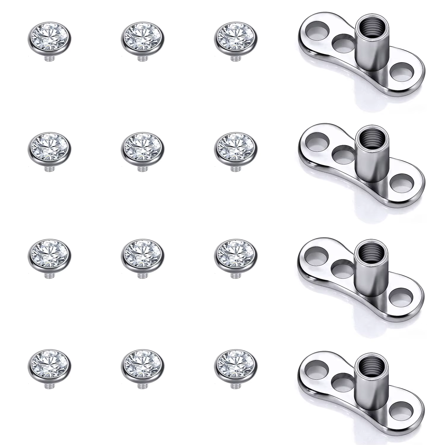 16 pièces ancre cutanée en cristal hauts 3-6mm 14G Base de peau de perçage de Surface en acier chiru
