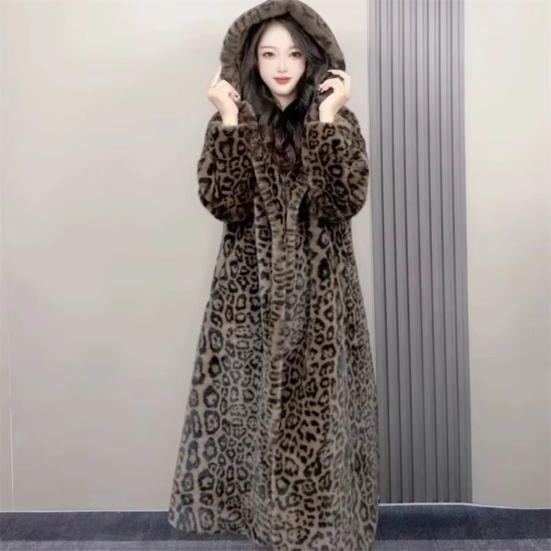 Veste en velours de vison imité pour femme, imprimé léopard, manteau paresseux et mn arc-en-ciel, à