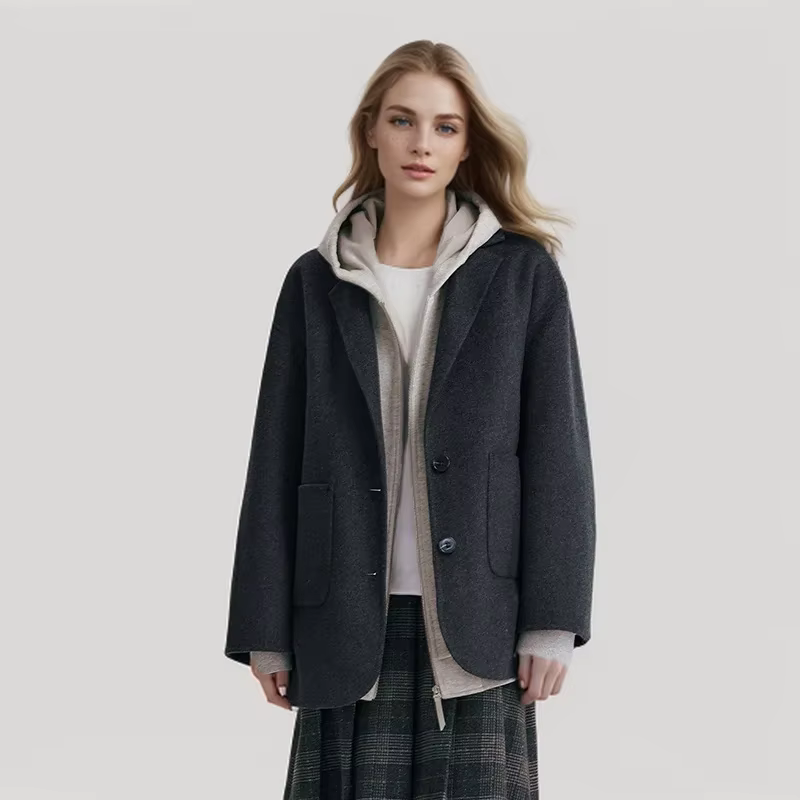 Semir-Veste double face contenant de la laine pour femme, manteau mi-long, col imbibé, polyvalent, c