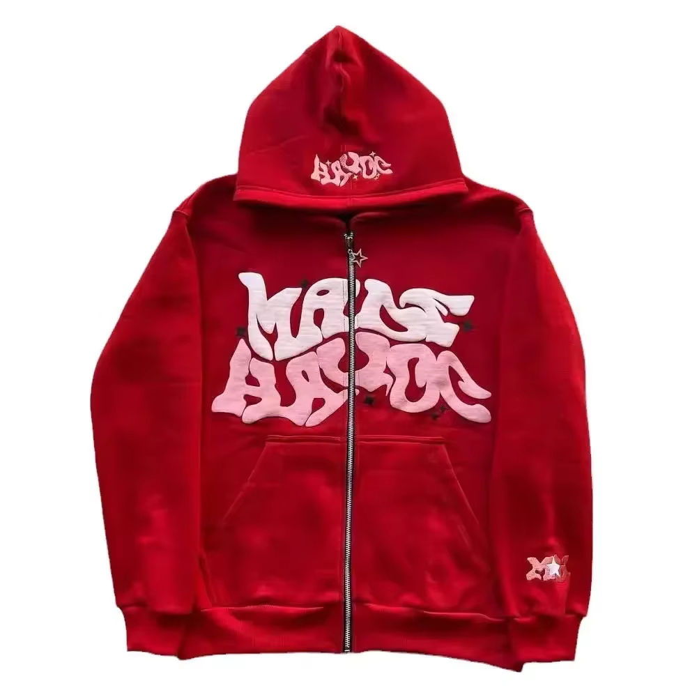 Sweat-shirt à capuche imprimé avec lettres américaines rétro pour homme, cardigan ouvert unisexe pou