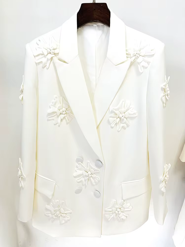 HIGH STREET Nouveauté 2026 Blazer long pour femme de créateur, à double boutonnage, avec appliques f