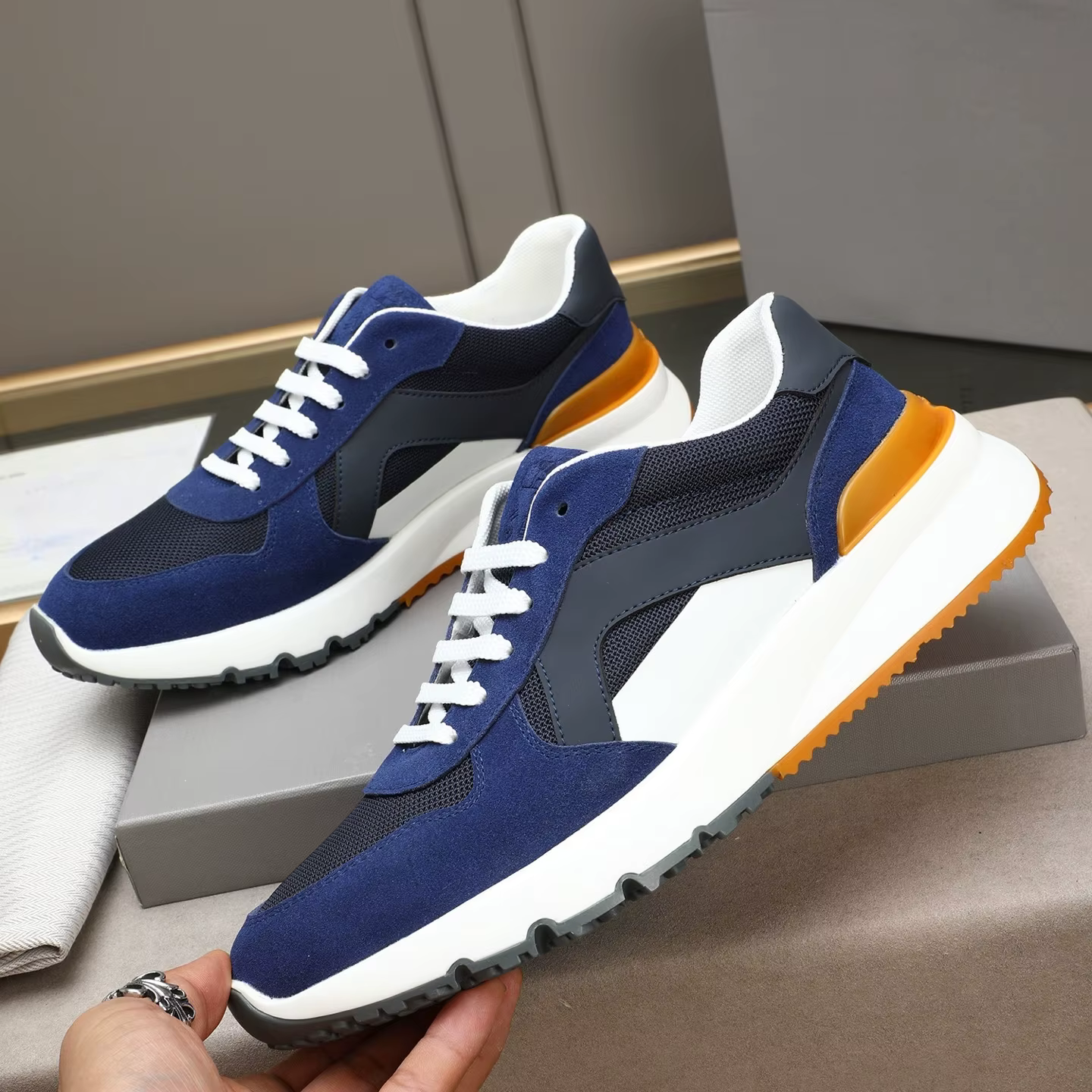 Cadeaux de Noël, chaussures pour hommes de marque de luxe, baskets décontractées faites à la main, e
