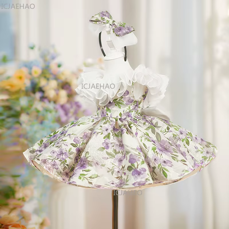 Robe de soirée pour filles, costume de fête du premier anniversaire, robe de soirée fleurie pour enf