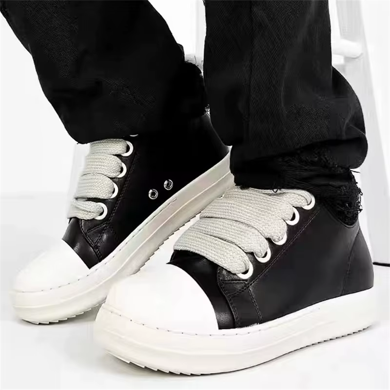Hommes femmes plate-forme baskets en cuir noir fermeture éclair à lacets chaussures décontractées fo