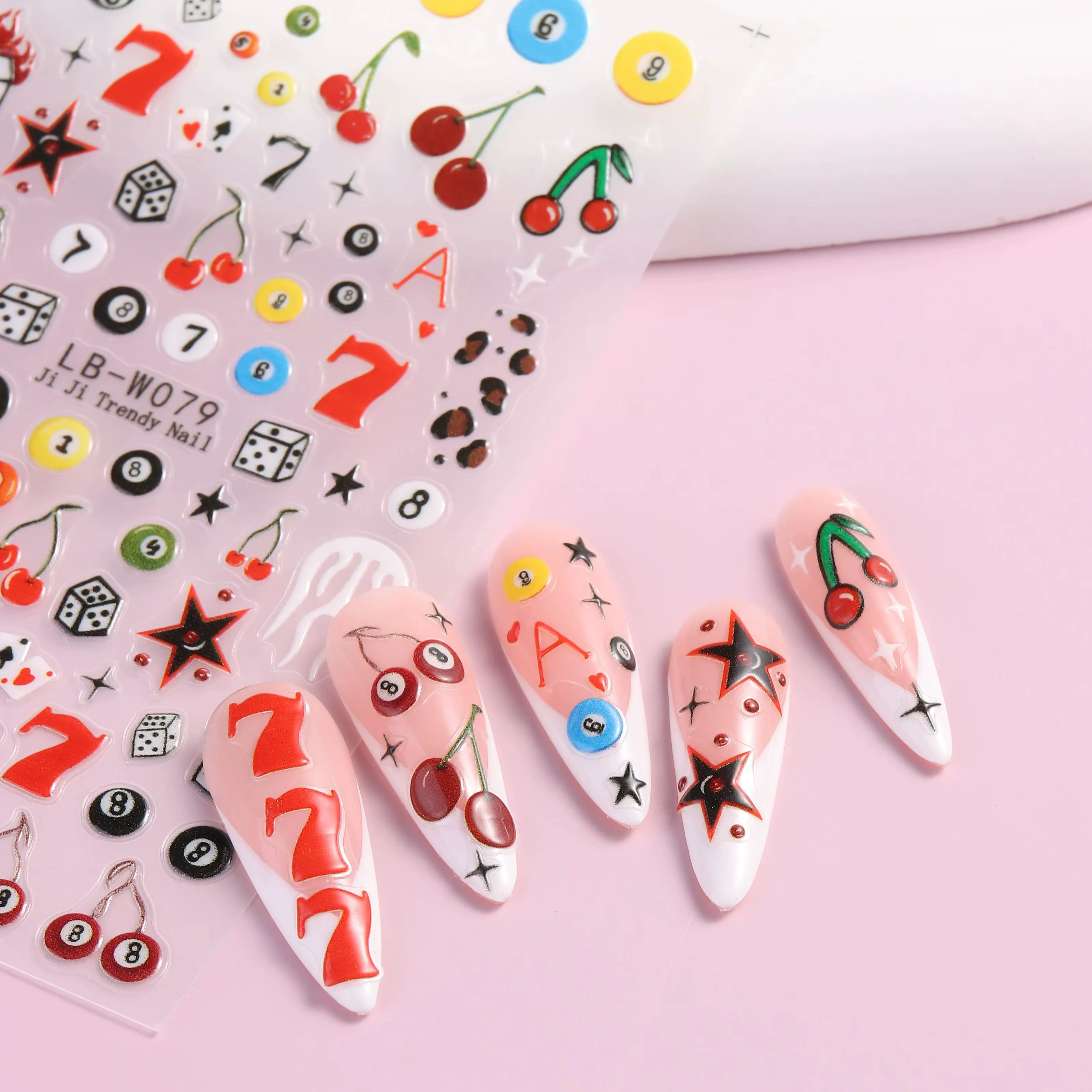 Autocollants pour ongles auto-adhésifs de billard, 8 boules et numéro 7, dés de poker brillants auto