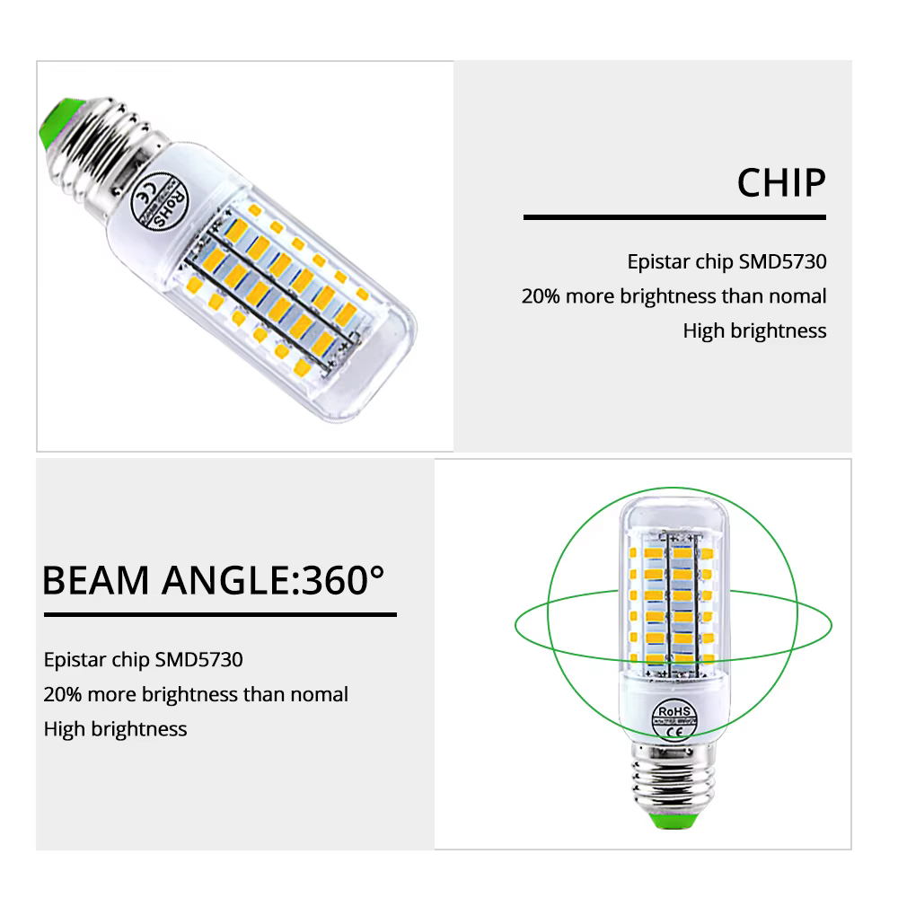 AC 220 V E27 lampe à LED E14 LED SMD 5730 ampoule de maïs 24 36 56 72 LED s lampara lustre pour la m