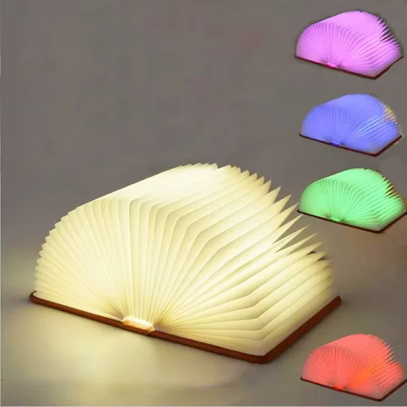 3D pliant créatif LED veilleuse RGB couleur USB Recharge en bois livre lumière décor chambre bureau