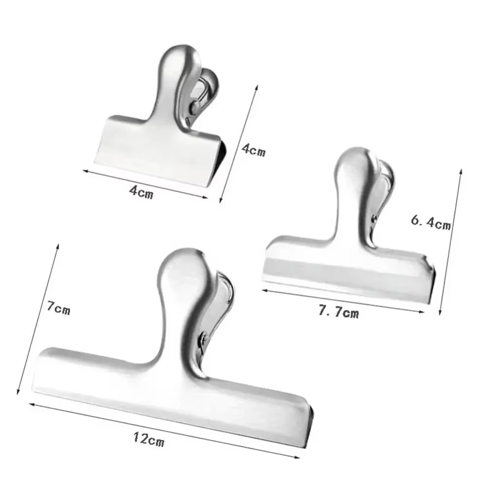 Clips de sac en acier inoxydable pour aliments, métal argenté, pinces alimentaires, pinces à papier 