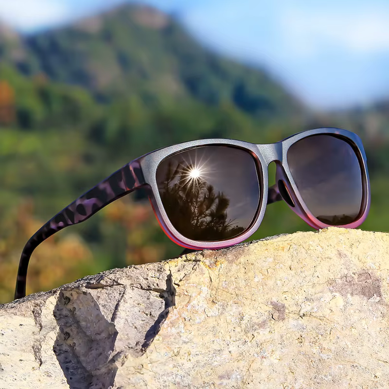 Lunettes de soleil carrées polarisées unisexes, nouveau style, monture légère à paillettes violettes