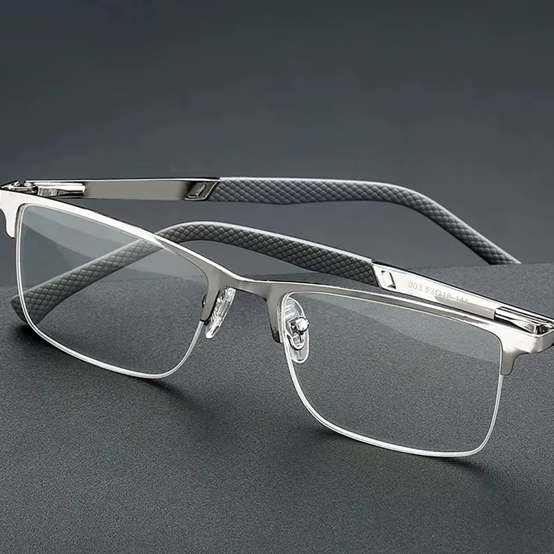 Lunettes de lecture demi-monture en métal pour hommes, monture de lunettes bloquant la lumière bleue