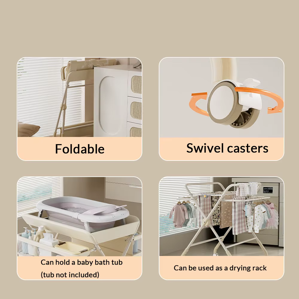 Table à langer pour bébé avec design multifonctionnel pliable, hauteur réglable, construction stable