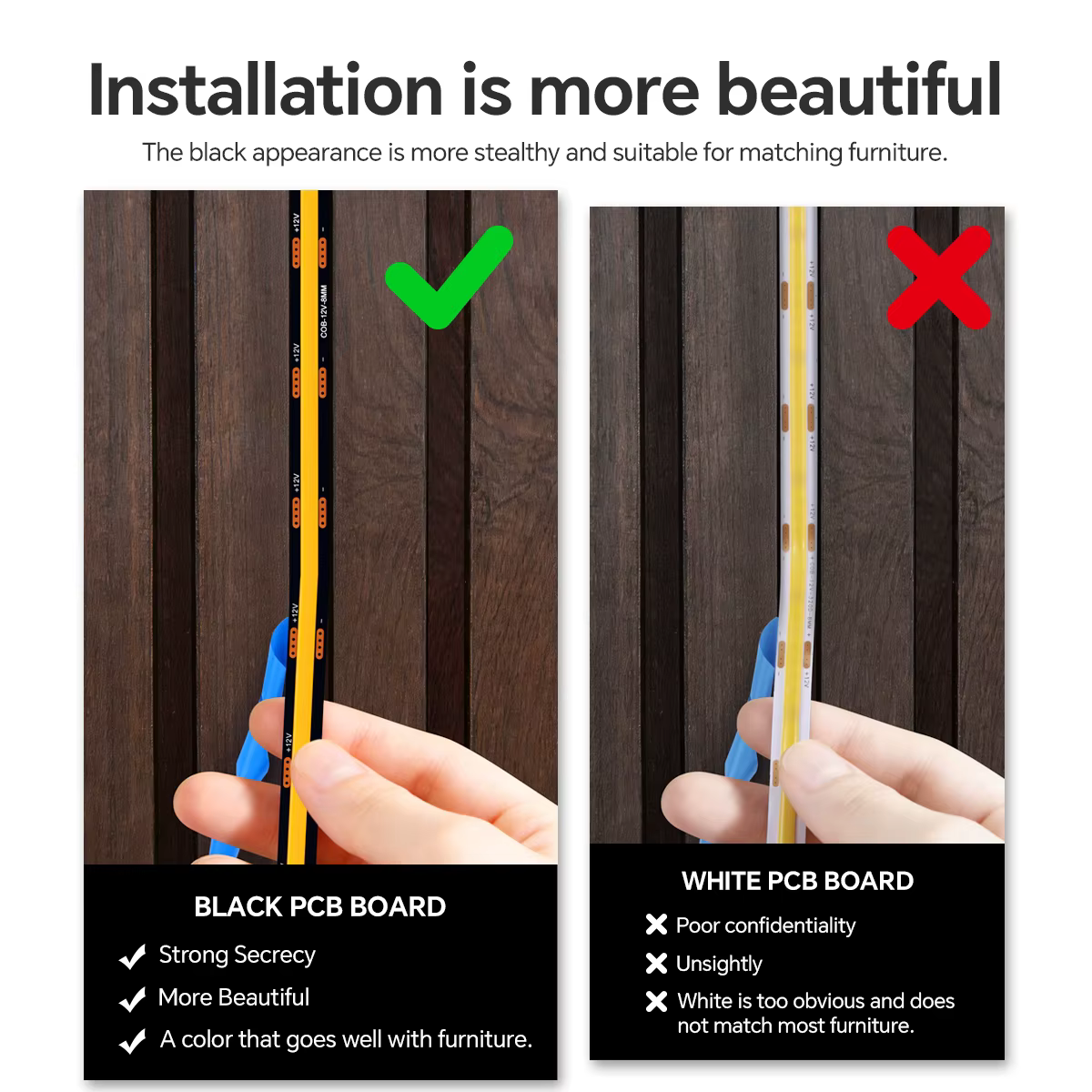 Grille en bois de noyer rideau acoustique panneau mural bande lumineuse LED noir PCB COB Kit tactile