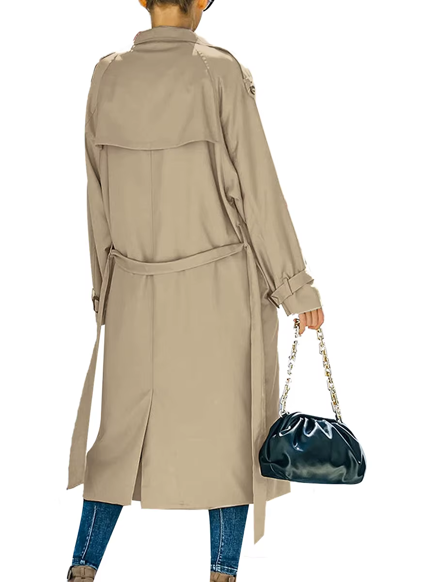 Trench-Coat Long à Double boutonnage pour femme, coupe-vent classique à revers, manches longues, par