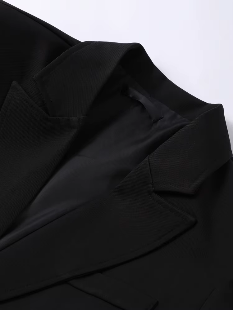 Blazer long noir pour femme, style bureau, manches longues, col rabattu, tunique, simple boutonnage,