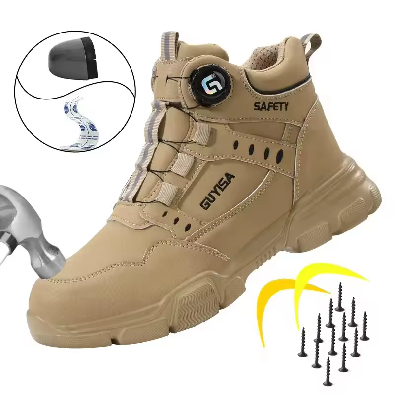 Men Rotating Button Labor Protection Shoes Anti-smash Anti Puncture Safety Shoes Work Boots Steel To