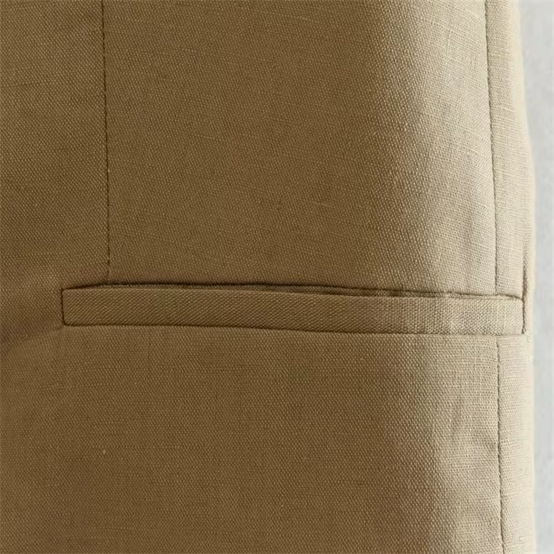 EllYANEllTIAN-Haut en Lin de Bergame pour Femme, Col en V, Simple Boutonnage, Court, Style CommPiedm