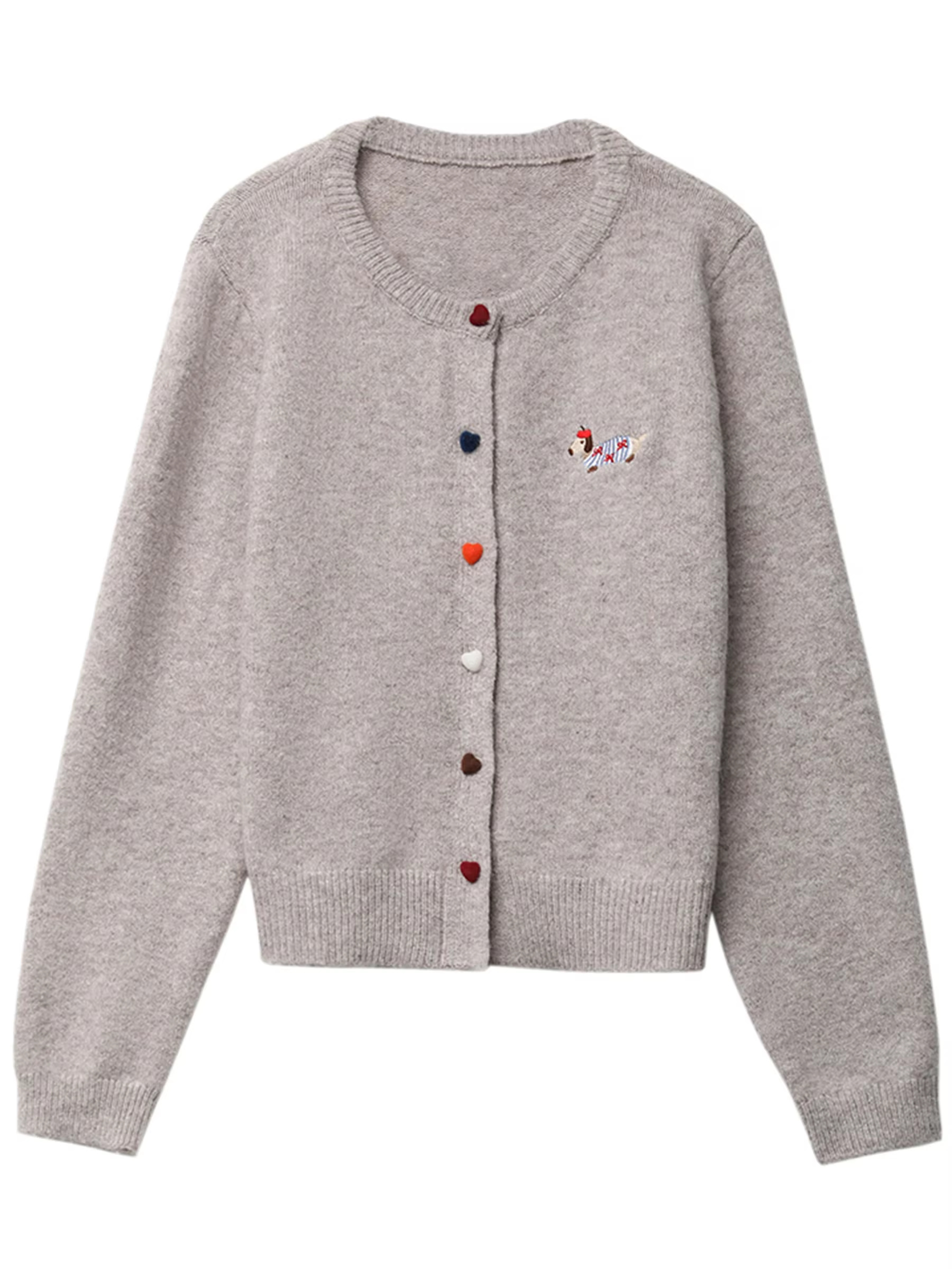 CHIC VEN femmes Cardigan ample décontracté nouveau col rond amour bouton chien broderie tricoté chan