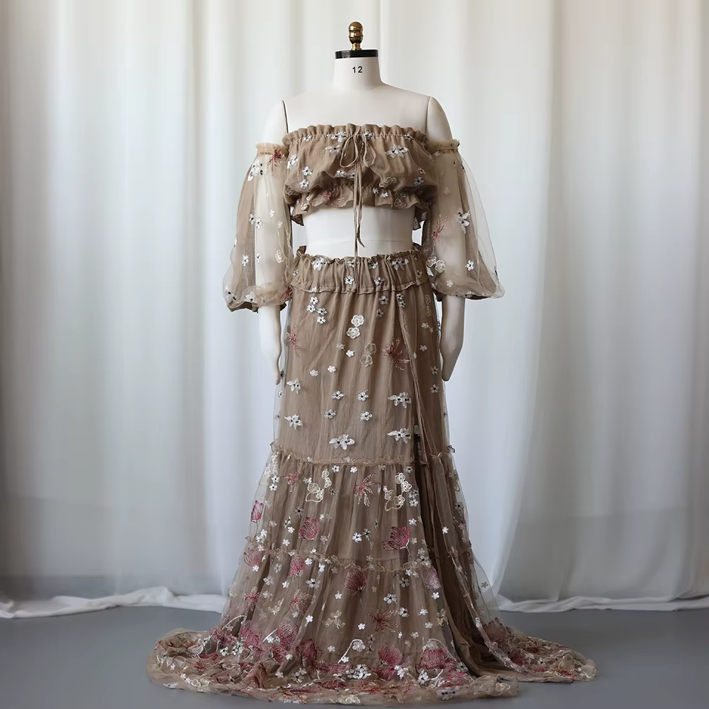 Robes de séance photo de maternité Boho, ensemble de 2 pièces, robes réversibles florales brodées, r