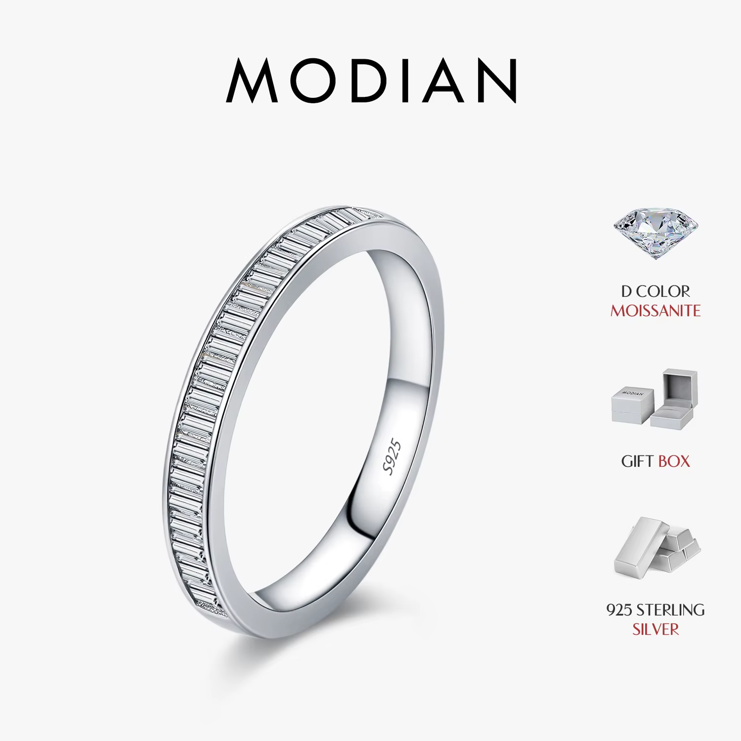 MODIAN – bagues empilables rectangulaires en Moissanite, couleur D éblouissante, en argent Sterling