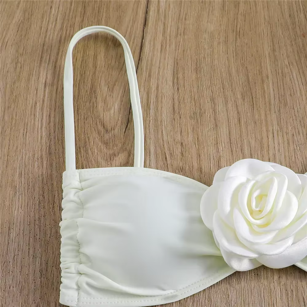 Sexy fleur maillot de bain bandeau string Bikini femmes à lacets maillots de bain natation maillot d