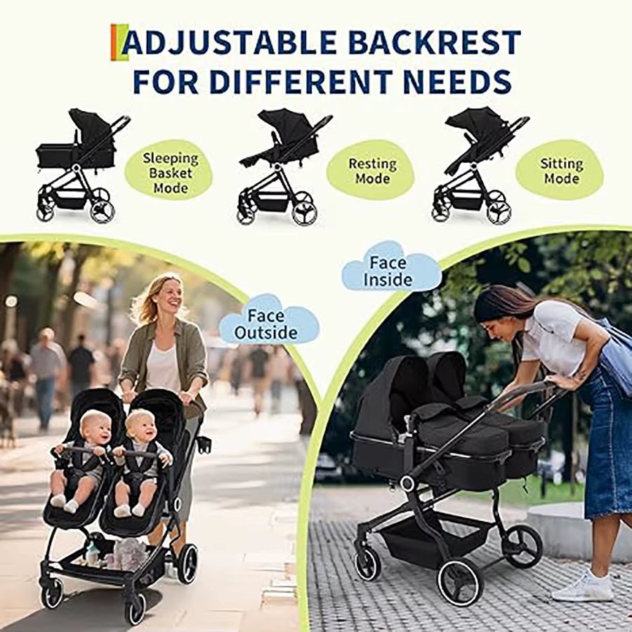 Poussette double pour nouveau-né et tout-petit, poussettes Tandem avec pli compact léger, cancline r