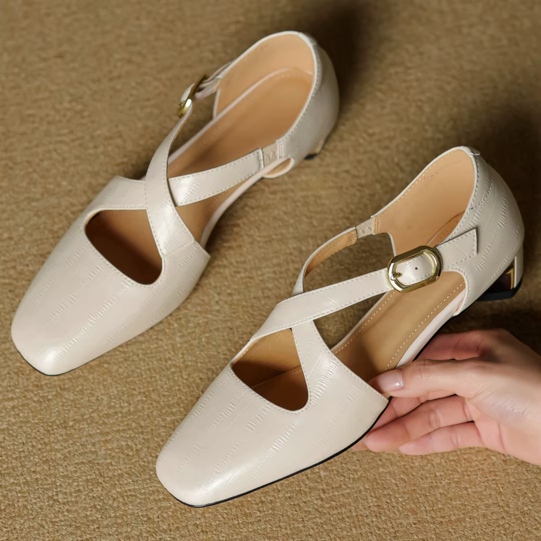 Sandales d'été à enfiler en cuir véritable pour femmes, bande étroite, sangle croisée, élégantes dam