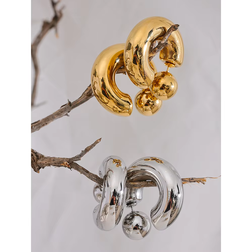 Yhpup – boucles d'oreilles rondes en forme de C en acier inoxydable, épaisses et inhabituelles, bijo