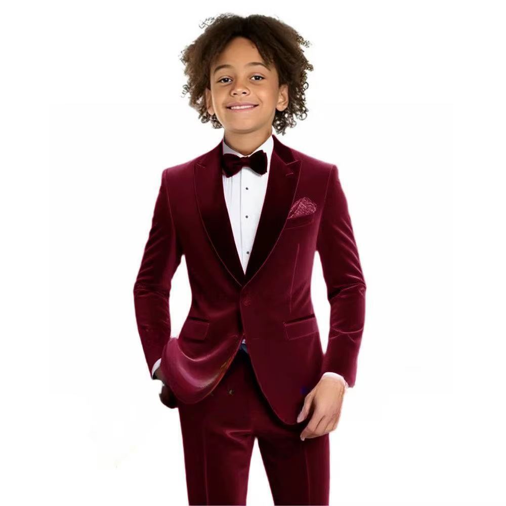 Ensemble de costume en velours multicolore pour garçons, 2 pièces, veste et pantalon, coupe cintrée,