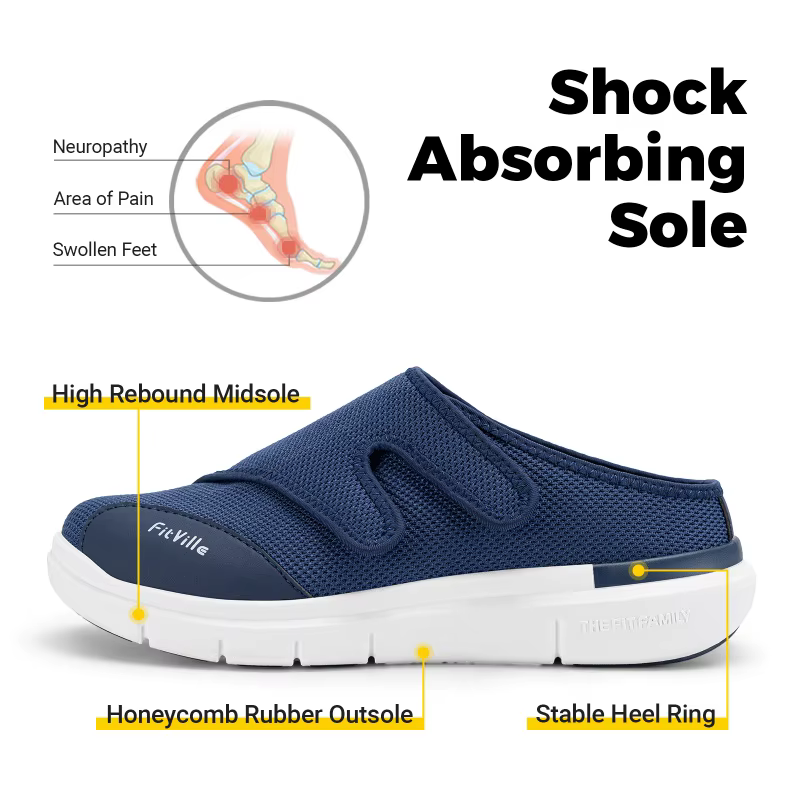 FitVille – Demi-chaussons pour hommes, chaussures diabétiques extra larges 4E, réglables, légères, d