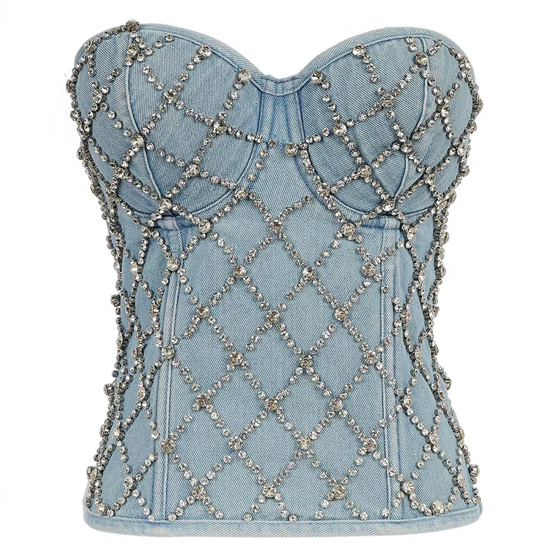 SXTHAENOO-Haut court sans bretelles pour femme, soutien-gorge en glabustier, diamant, fleur, boîte d