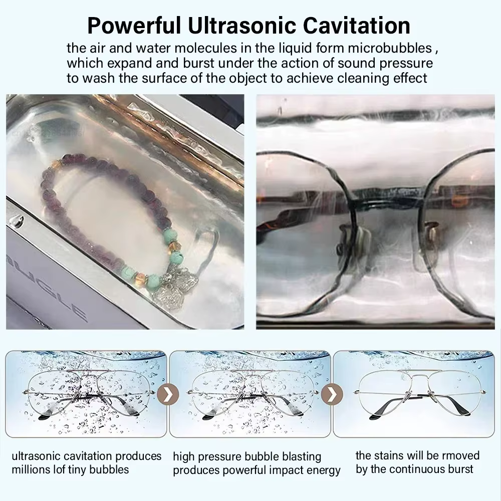 Nettoyeur à ultrasons injuste, machine à laver à ultrasons pour bijoux, lunettes, rasoir, carte de c