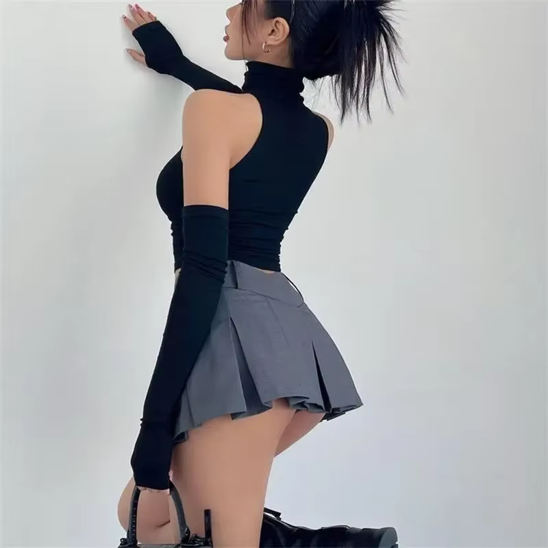 2025 nouveau épicé filles Y2k hauts manches longues Sexy col roulé débardeur pour femmes coupe ajust