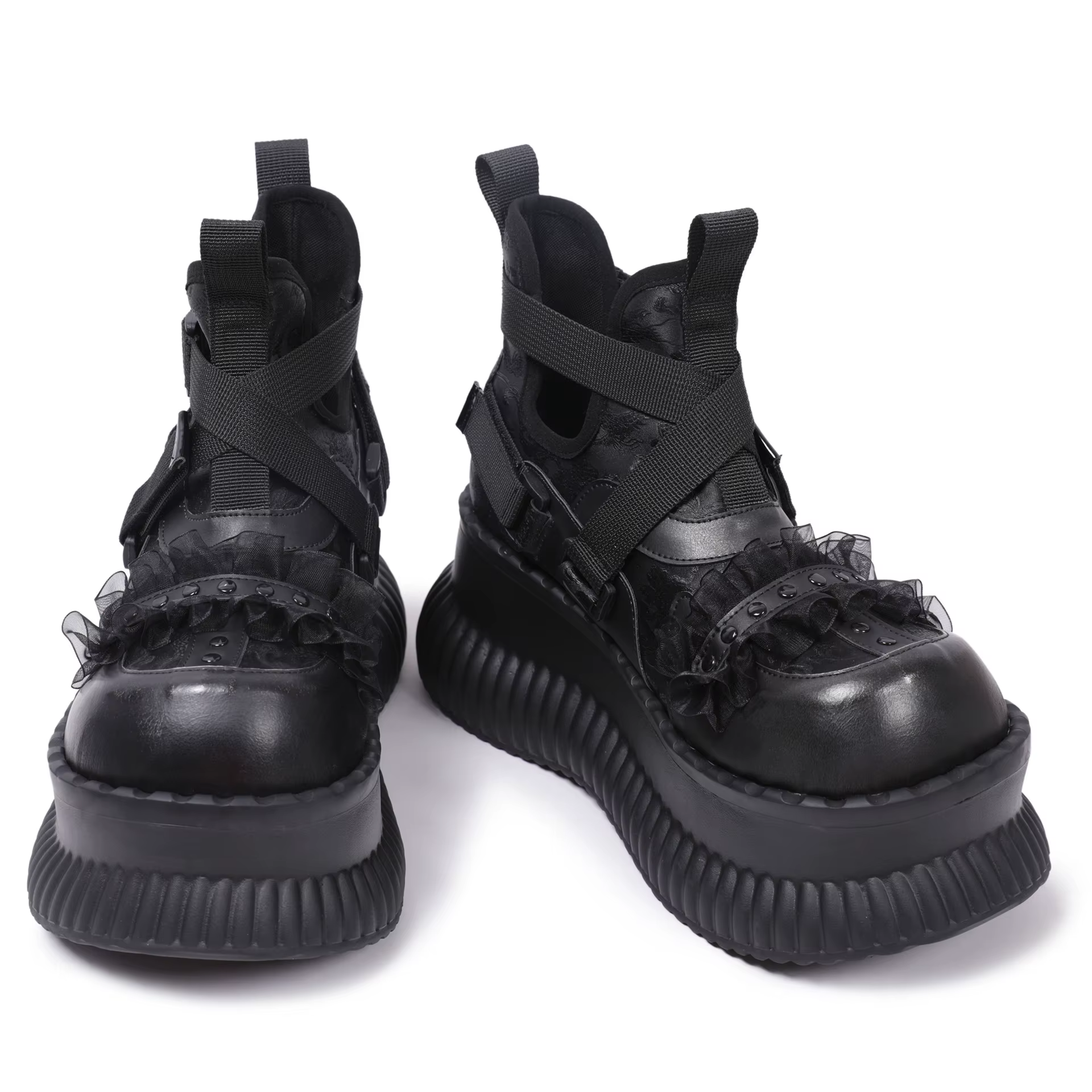 Chaussures à fond épais et haut pour femmes, Style foncé, Niche Mary Jane en dentelle croisée, douce