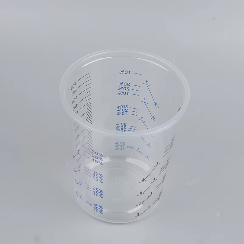 Gobelet transparent calibré Assad pour peinture au poulet, plastique gradué, Ids français, mesure st