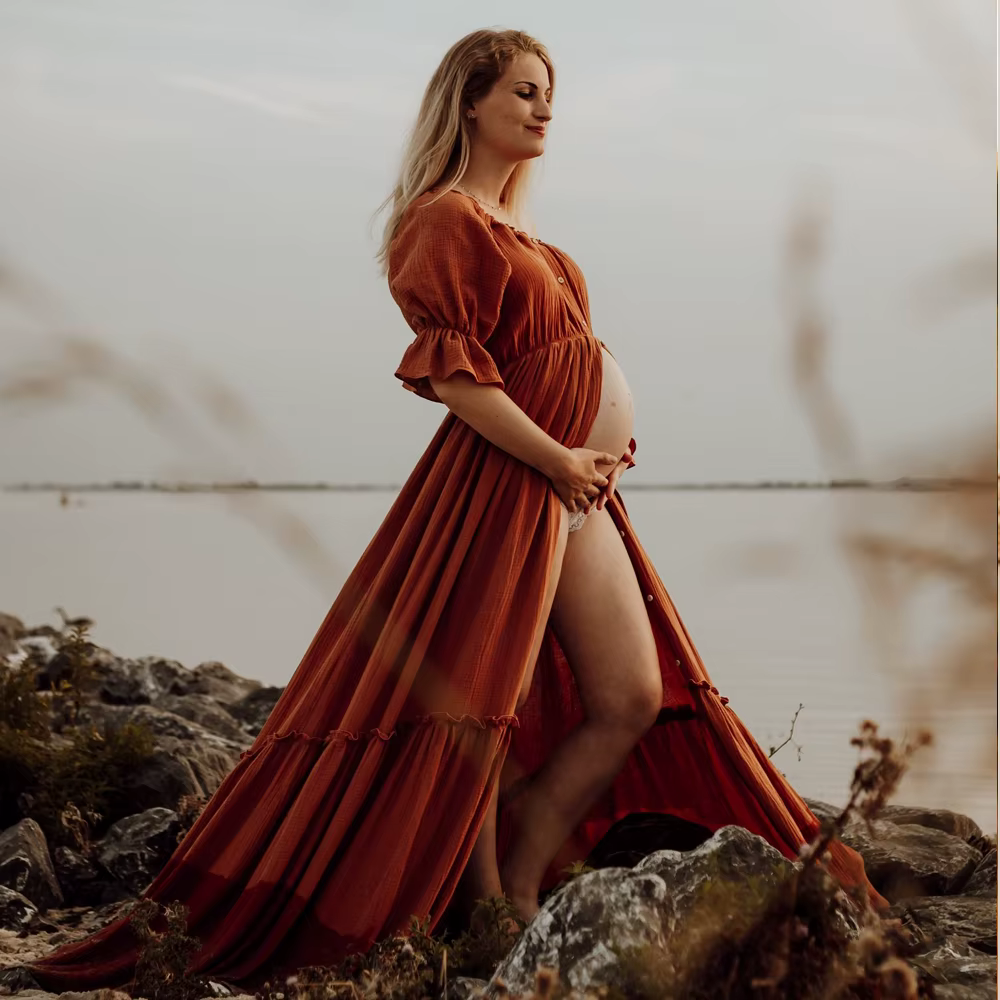 Robes de style bohème pour femmes enceintes, vêtements doux pour la peau, lin et coton, séance photo