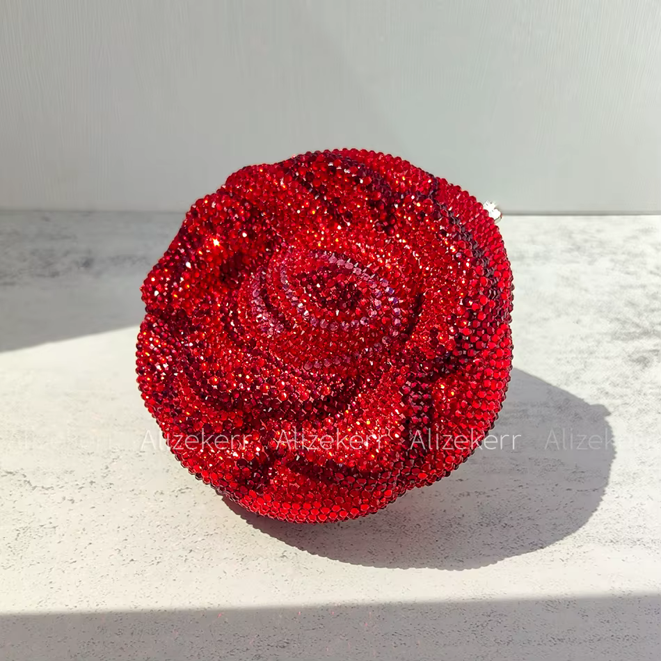 Alizekerr Rose en forme de cristal sacs de soirée femmes magnifique Chic strass fleur pochette sacs