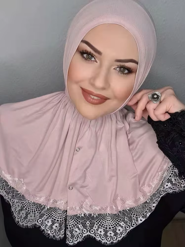 Musulman instantané Turban dentelle Modal Hijab Abaya Hijabs pour femme Abayas Jersey robe femmes éc