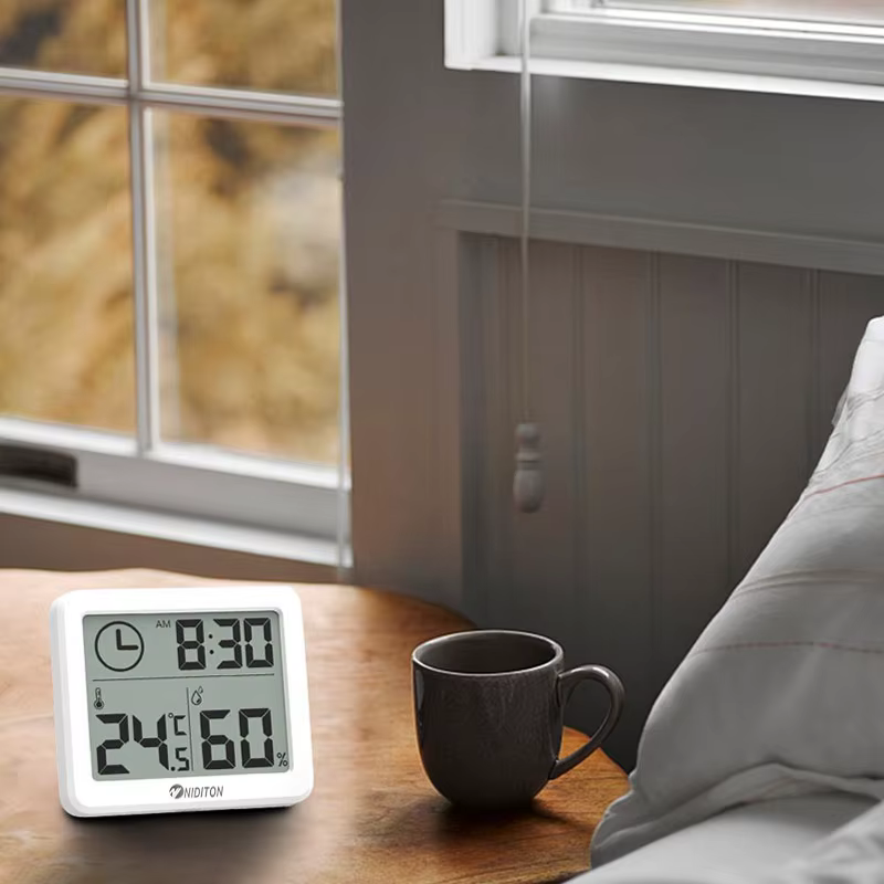 NIDIBOU- Horloge numérique de bureau avec température et humidité, horloges murales pour la maison, 