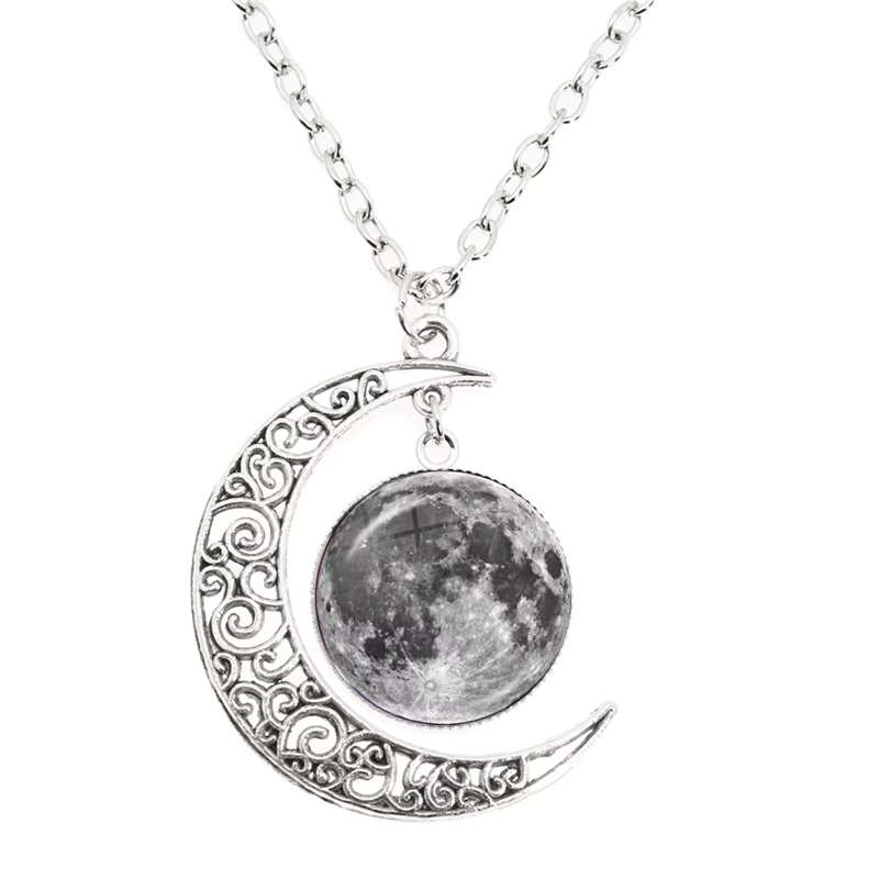 Collier Phase de la lune fait à la main, dôme en verre, pleine lune, éclipse lunaire, pendentif, bij