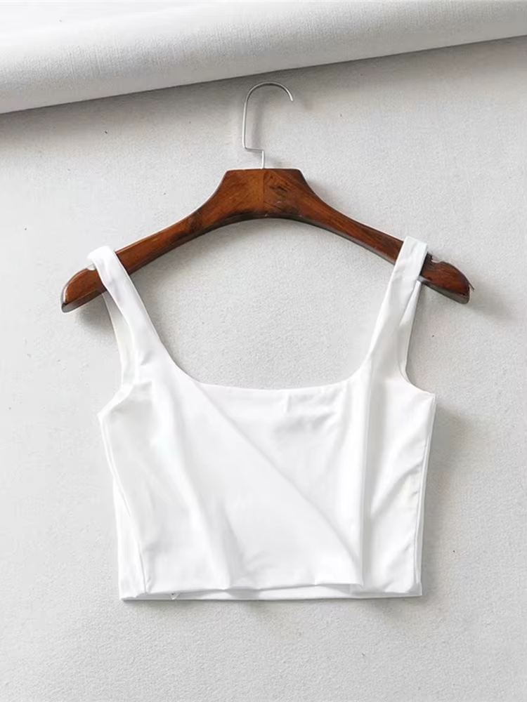 Offre spéciale été femmes Sexy hauts sans manche mode court col carré débardeurs 4 couleurs
