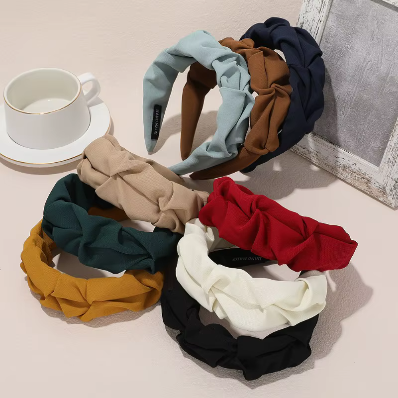 Accessoires pour cheveux coréens, couleur unie, coton froissé, cerceau de tête pour femmes, large lu