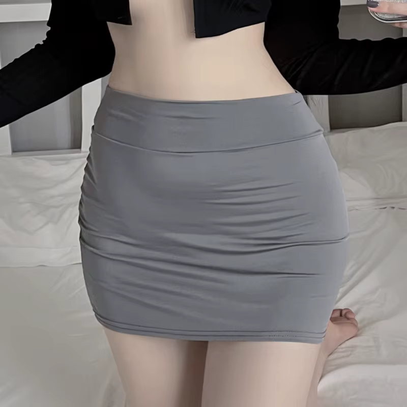Mini jupe fine et Sexy sans doublure, couleur unie, taille basse, transparente, levage des hanches,