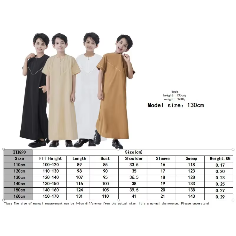 Robes musulmanes pour garçons, tenue saoudienne pour l'Aïd al-Fitr, vêtements de prière islamiques,