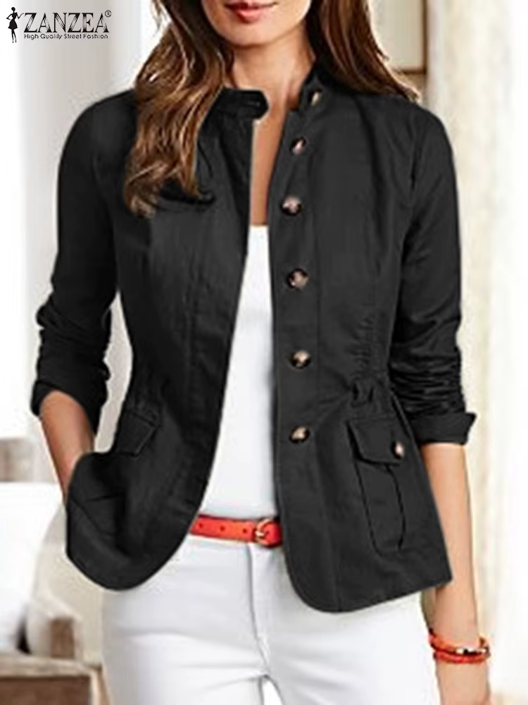 ZANZEA mode automne à manches longues solide coupe ajustée manteaux Vintage femmes vestes de travail
