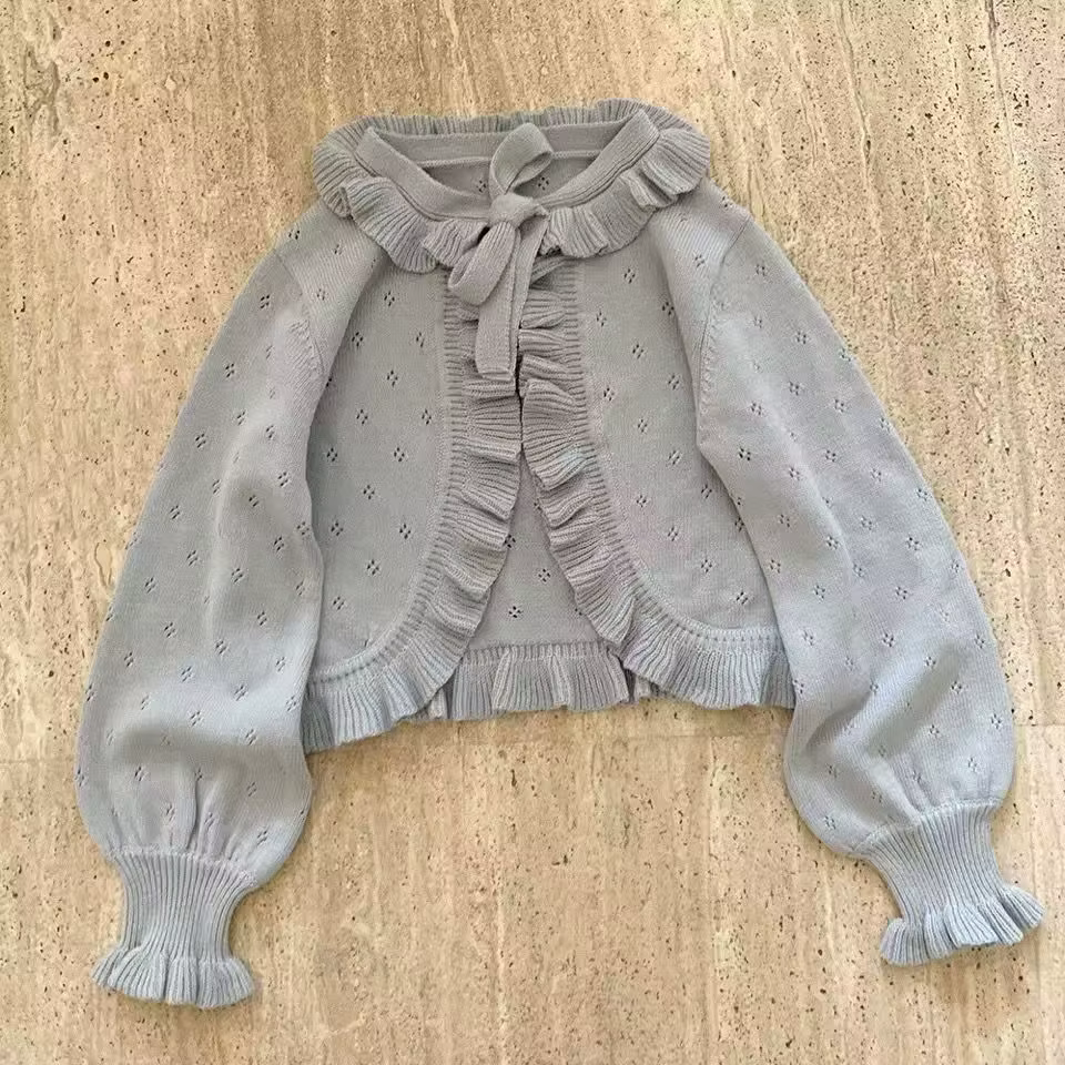 Couverture courte Lolita printemps-automne, Cardigan à manches bouffantes à volants avec détails de 