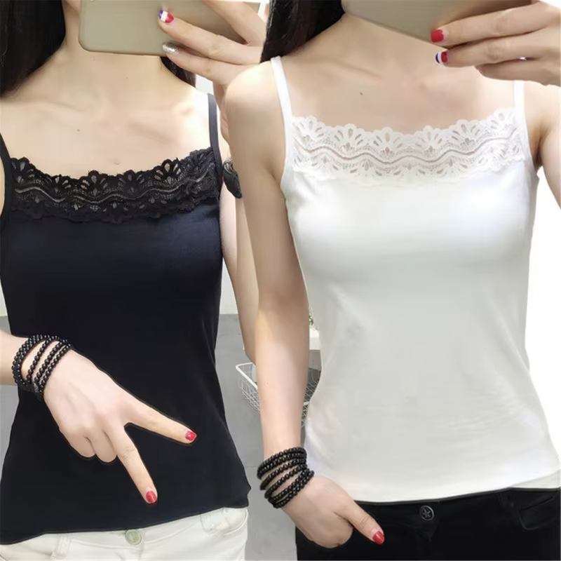 Camisole à bretelles spaghetti pour femmes, dentelle précieuse, caraco d'été, haut court, écharpe de