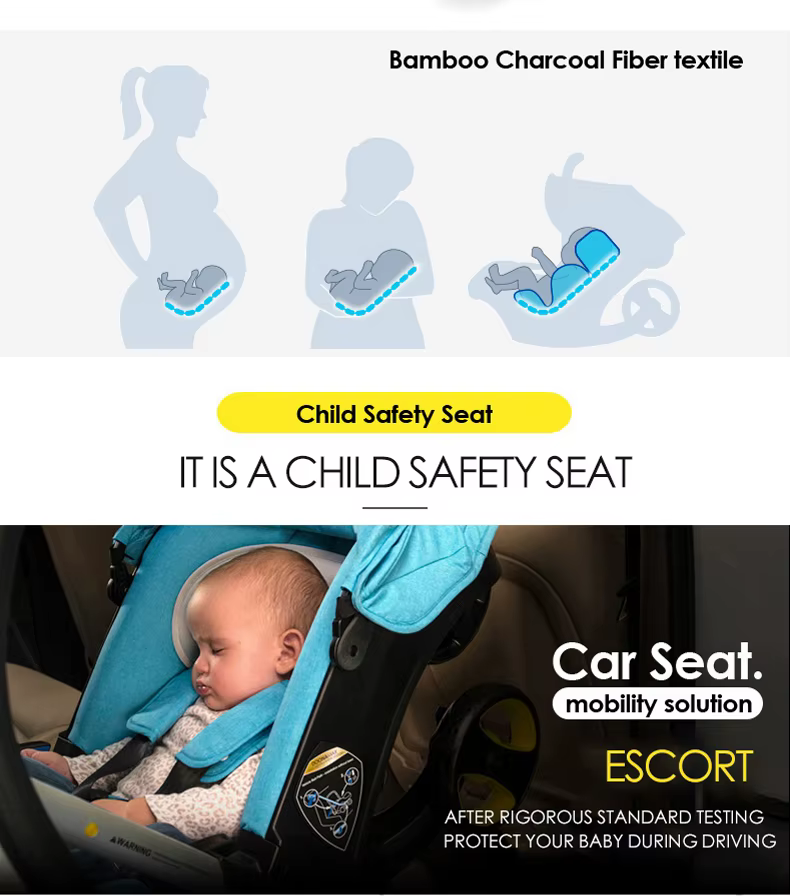 Poussette pliable 4 en 1 avec siège auto et nacelle, poussette haute pour tout-petits et nouveau-nés
